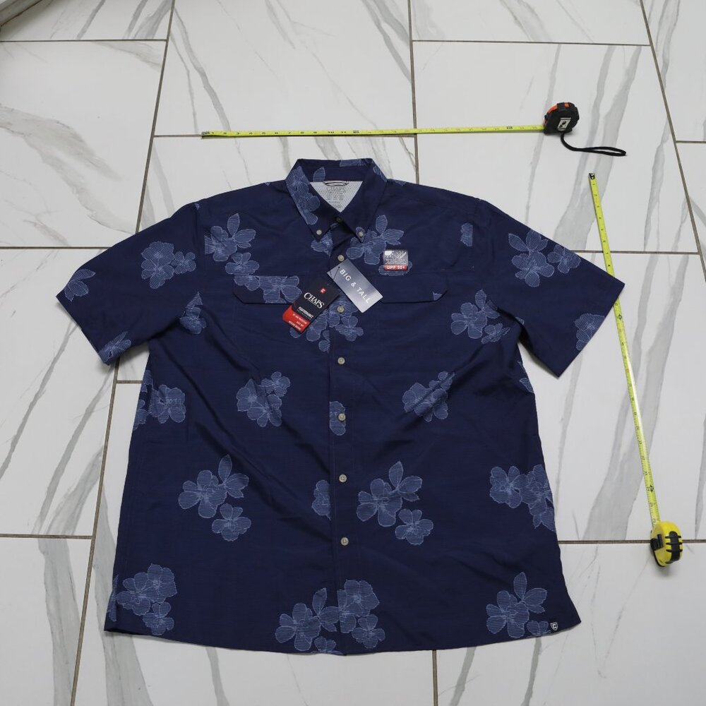 Chaps Hawaiian Floral Button Down Shirt Blue UPF 50 Lined Size XL Tall